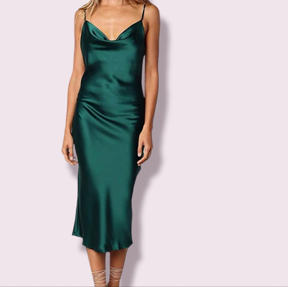 Satin Emerald Green Slip Dress